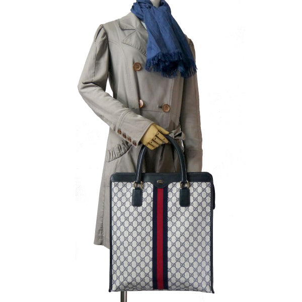 OLD Gucci レア!!GG柄シェリー大型トートハンドバッグ(青)