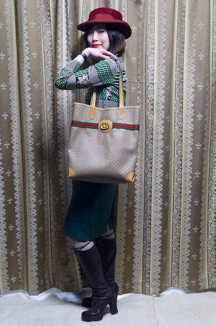 OLD Gucci マイクロGGトートバッグ(キャメル)