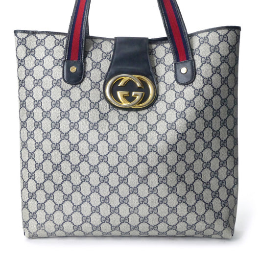 OLD Gucci GGベロ付き トートバッグ(青)