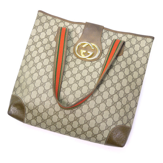 OLD Gucci GGエンブレム スクエアトートバッグ(茶)