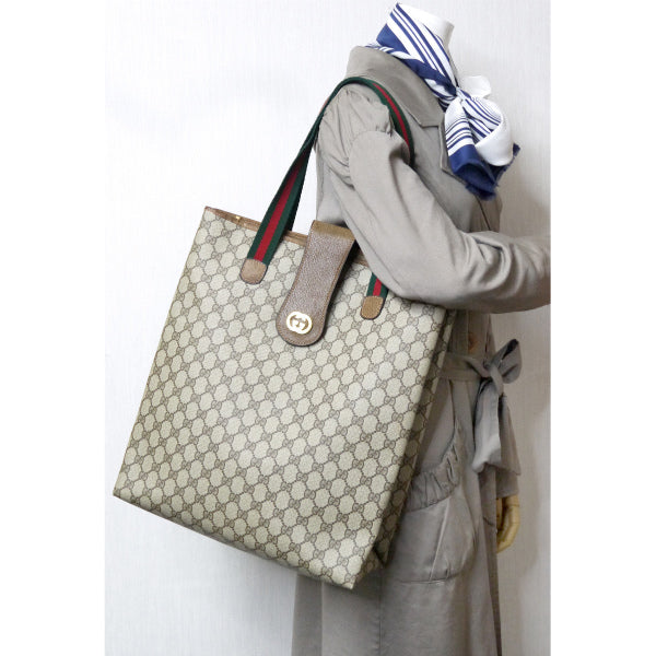 OLD Gucci GGベロ付き トートバッグ(茶)