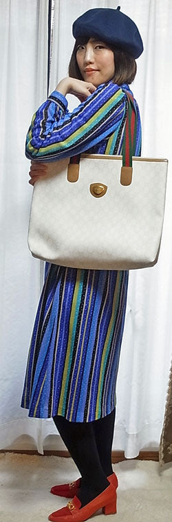 OLD Gucci Plus ファスナー付きトートバッグ(キャメル・大)