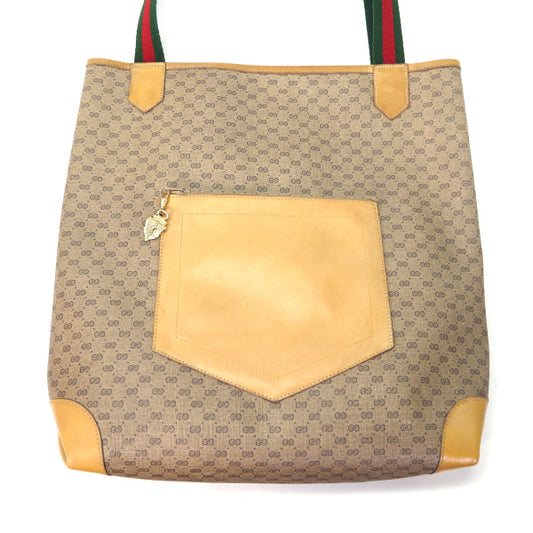 OLD Gucci マイクロGG革ポケット トートバッグ(ベージュ系)