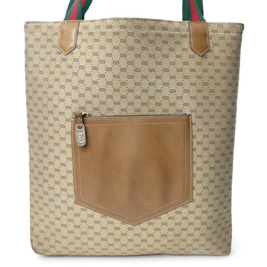 OLD Gucci マイクロGG革ポケット トートバッグ(ベージュ/ジャガード)