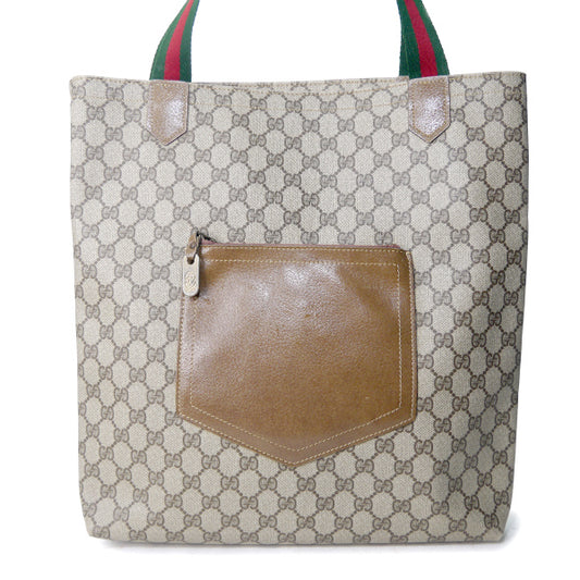 OLD Gucci 革ポケット トートバッグ(茶)