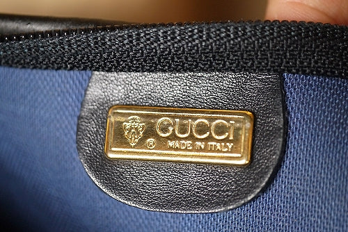 OLD Gucci 大型ファスナートート(マイクロGG ネイビー)