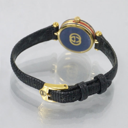 OLD Gucci サイドシェリーミニ腕時計(リザード/黒)