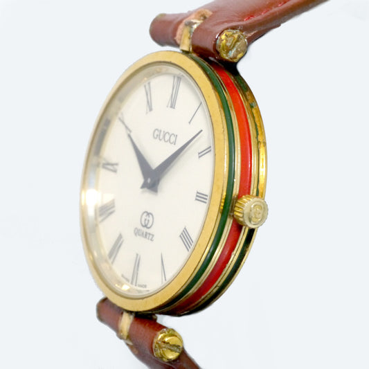 OLD Gucci サイドシェリー腕時計(赤茶バンド)