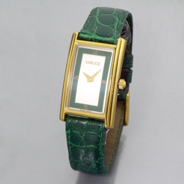 OLD Gucci 長方形フェイス クロコバンド腕時計（緑） – Vintage Shop