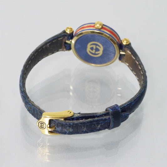 OLD Gucci サイドシェリーミニ腕時計(クロコ/青)