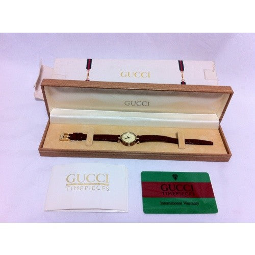 OLD Gucci 腕時計サイドシェリー(クロコ革・赤茶)