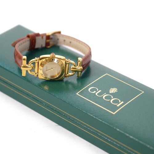 OLD Gucci ホースビット腕時計(ゴールド・茶)