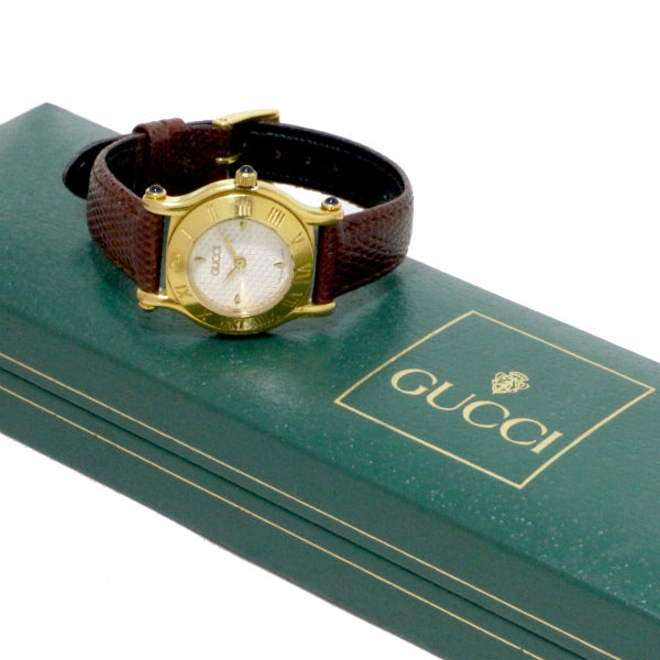 OLD Gucci ギリシャ数字 石付き腕時計(茶)