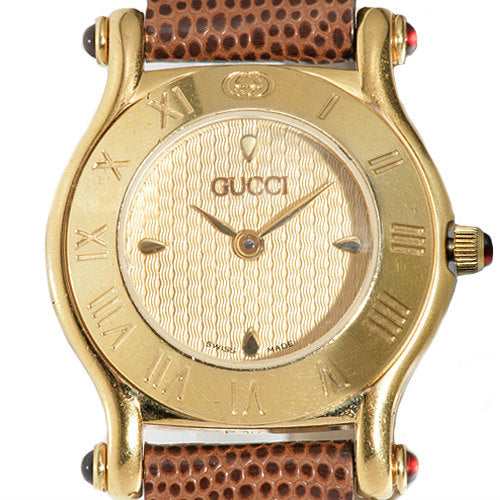 OLD Gucci ギリシャ数字 石付き腕時計(茶)