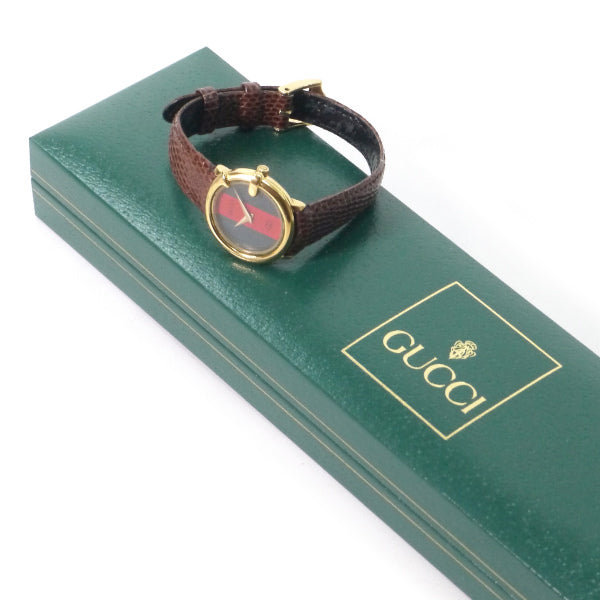 OLD Gucci 丸型Gベゼルシェリー腕時計(濃茶/リザード)