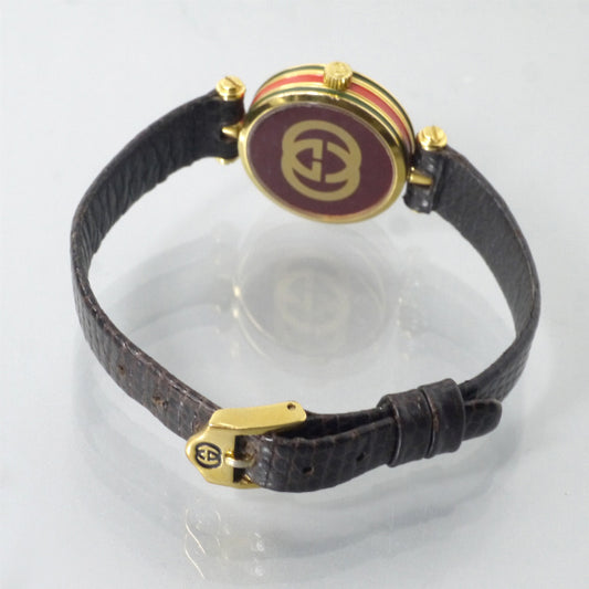 OLD Gucci サイドシェリーミニ腕時計(リザード/濃茶)