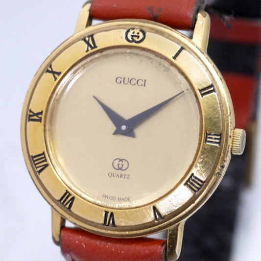 OLD Gucci <訳あり>ギリシャ数字腕時計(レザー/赤茶)