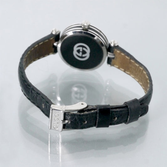 OLD Gucci ディアマンテ文字盤サイドラインミニ腕時計(黒/クロコ)