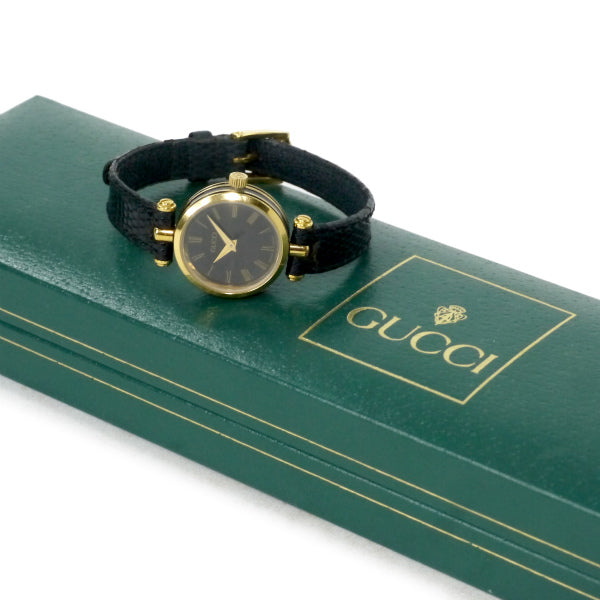 OLD Gucci 黒文字盤サイドライン ミニ腕時計(黒/リザード)