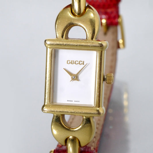 OLD Gucci リンクチェーン スクエア腕時計(赤/リザード)