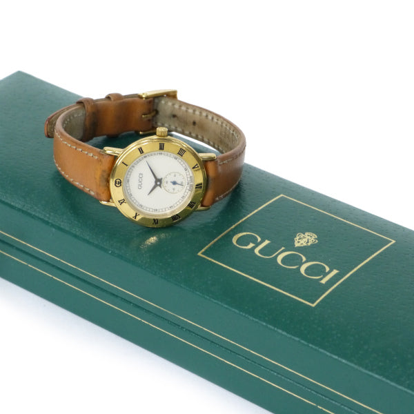 OLD Gucci ギリシャ数字 秒針腕時計(レザー/キャメル)