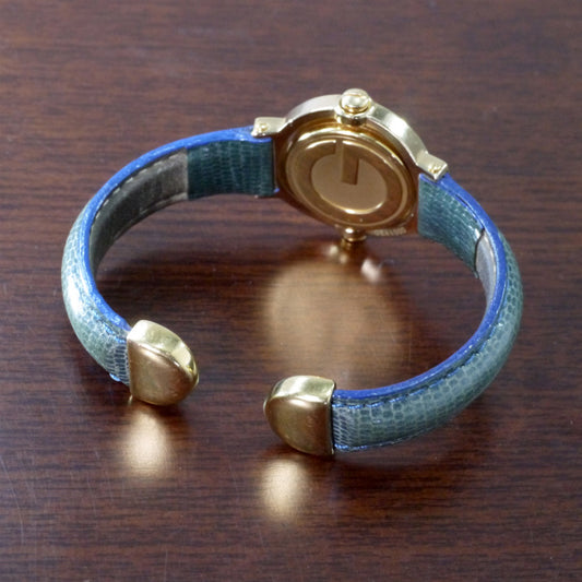 OLD Gucci 回転式バングルウォッチ(リザード/青)