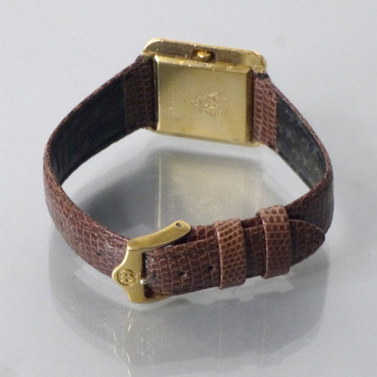 OLD Gucci スクエアシェリー腕時計(リザードバンド・明茶)