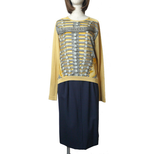 HERMES シルク スカーフ柄 ニット(黄)