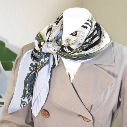 HERMES プリーツスカーフ90「占星術」(青系)