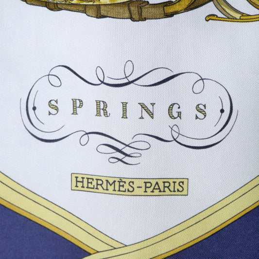 HERMES 大判カレ90 スカーフSPRINGS (紺/馬車柄)