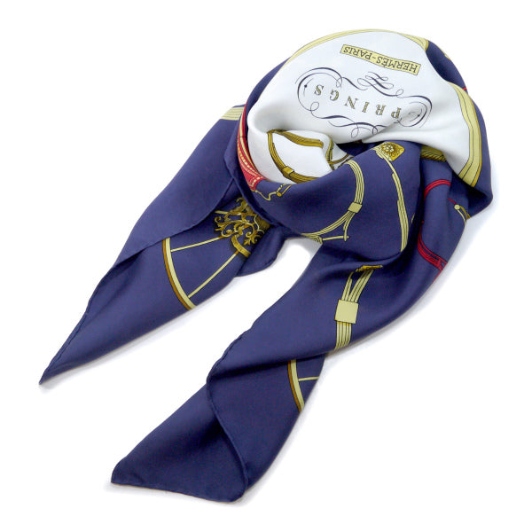 HERMES 大判カレ90 スカーフSPRINGS (紺/馬車柄)