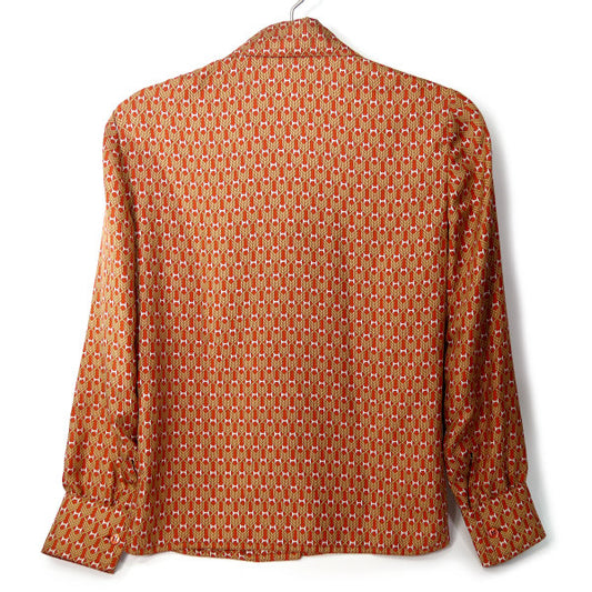 HERMES シルク100%ロープ総柄ブラウス(赤)