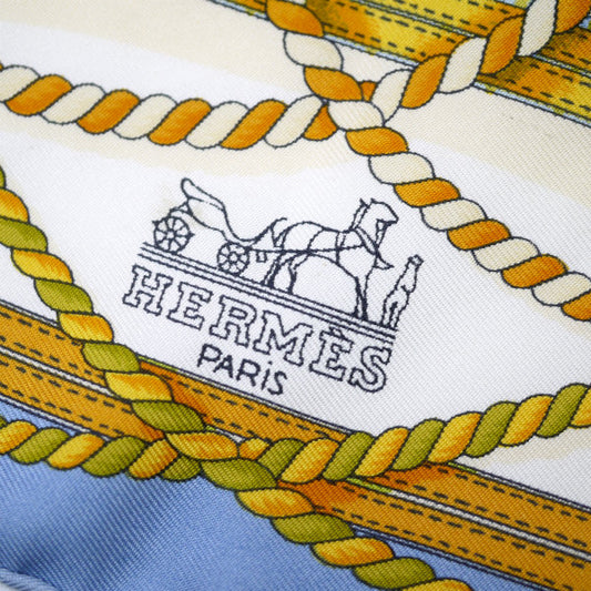 HERMES ミニカレ スカーフGRANDE TENUE(青系)