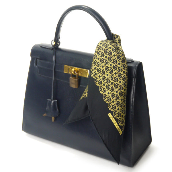 HERMES ミニカレ 総柄スカーフ(黒系)