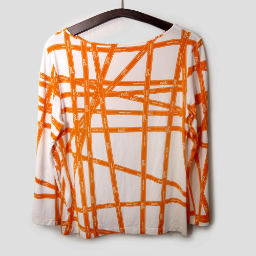 HERMES 長袖リボン柄カットソー(白×オレンジ)