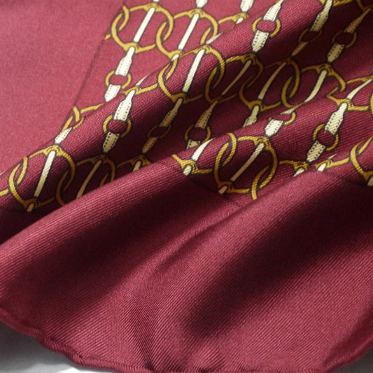 HERMES ミニカレ 総柄スカーフ(ボルドー系)