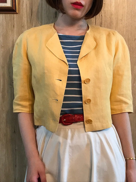 HERMES ショート丈リネンジャケット(黄)