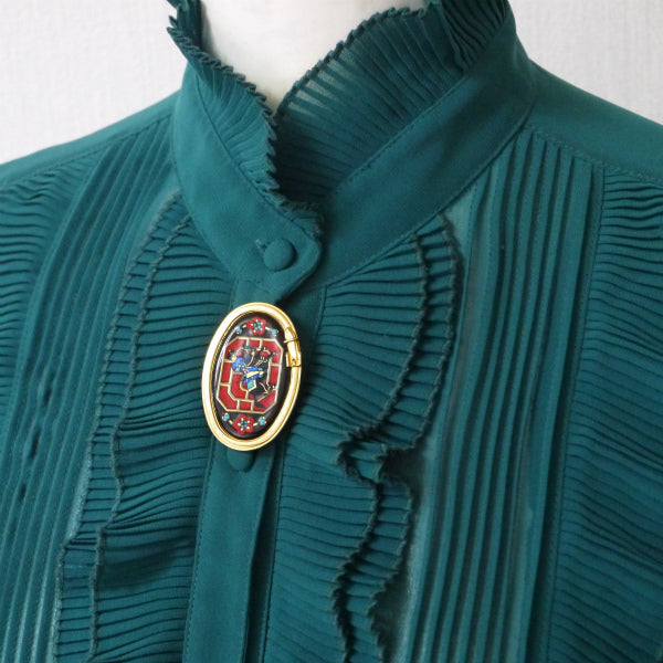 HERMES エマイユブローチ "騎士"(ゴールド)