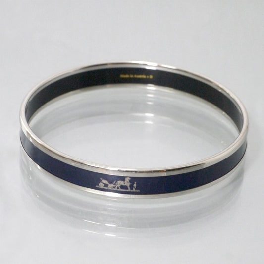 HERMES エマイユPM ロゴバングル(シルバー×紺)