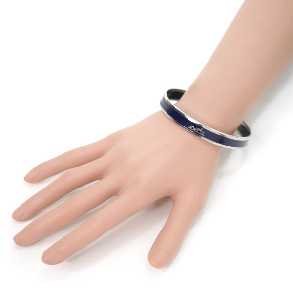 HERMES エマイユPM ロゴバングル(シルバー×紺)
