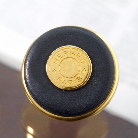 HERMES セリエ×レザー イヤリング(黒)