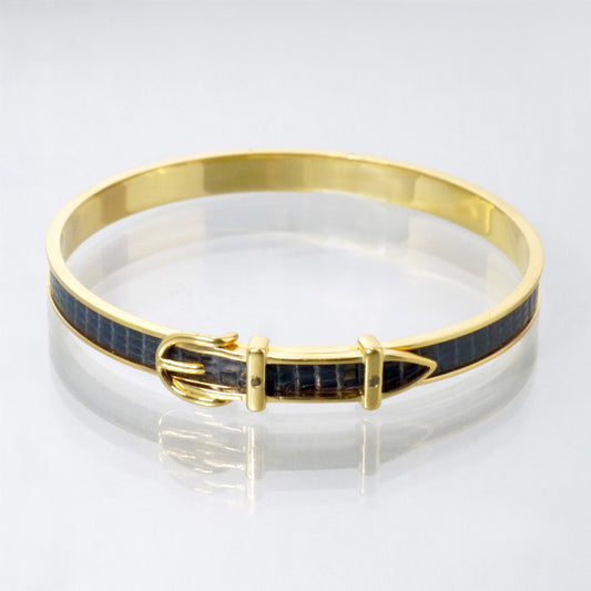 HERMES リザード ベルトモチーフバングル (ゴールド/黒)