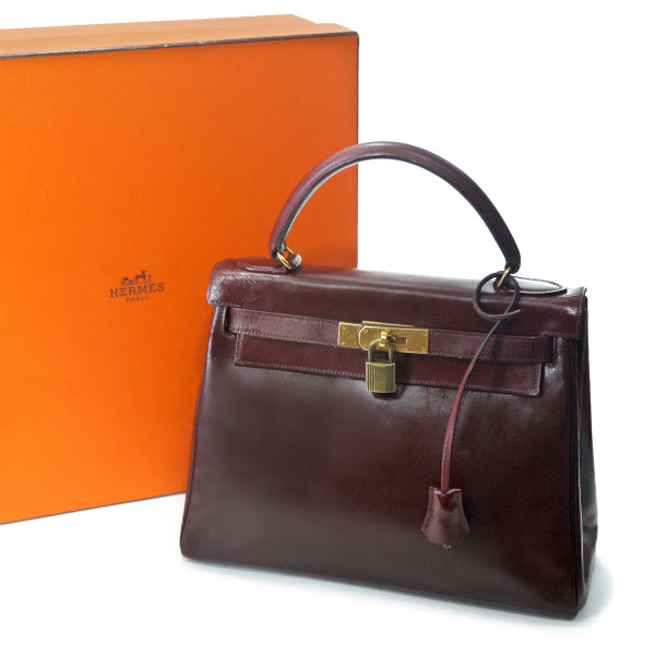 HERMES ヴィンテージケリー28 内縫い ボックスカーフ（ルージュ