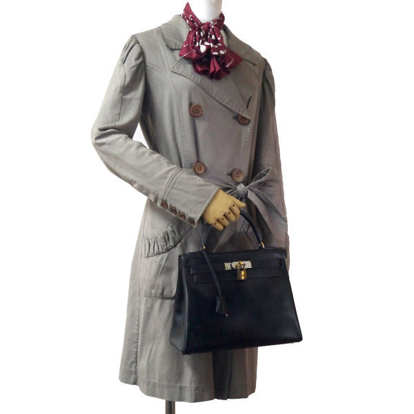 HERMESケリー77s!!28 内縫い ボックスカーフ(黒)