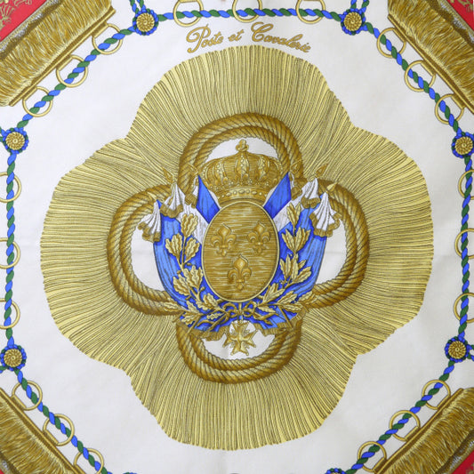 HERMES 大判カレ90スカーフ Poste et Cavalerie(アイボリー/サーベル飾り袋)