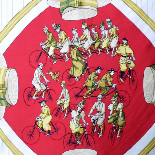HERMES 大判カレ90スカーフ LES BECANES(赤系/自転車)