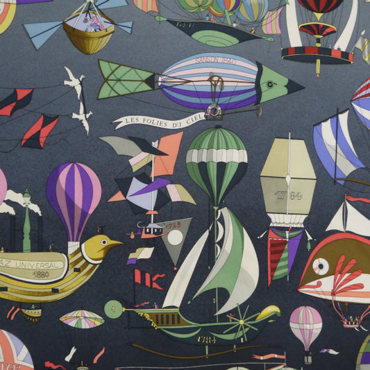 HERMES 大判カレ90スカーフ LES FOLIES DU CIEL(大空の狂気)