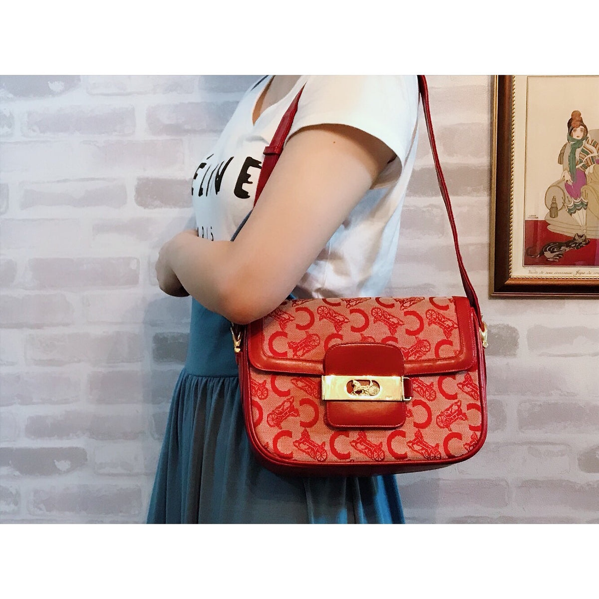 OLD CELINE 馬車金具ジャガード ワンショルダー(赤)