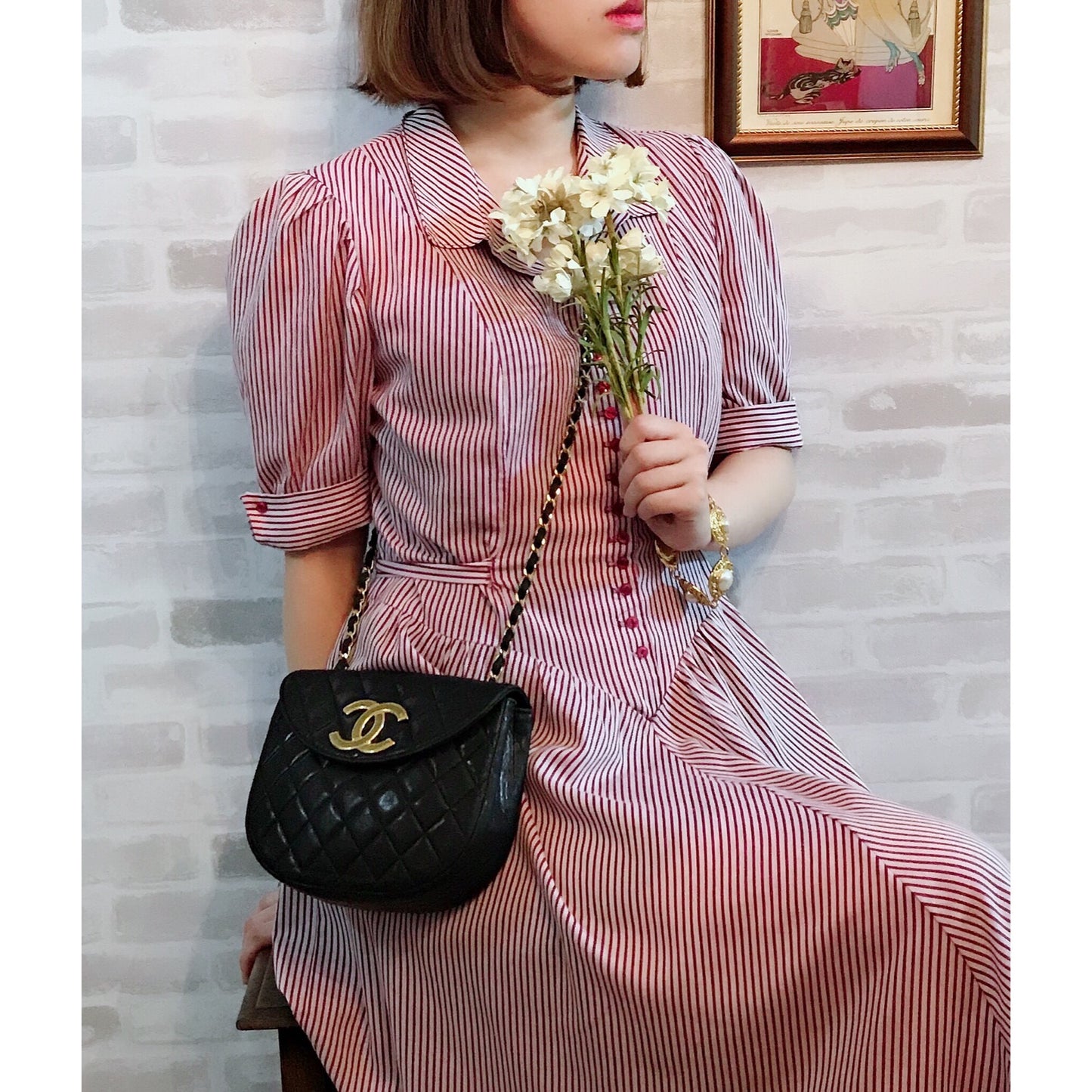 OLD CHANEL ビッグココマーク マトラッセチェーンポシェット(黒/ラムスキン)