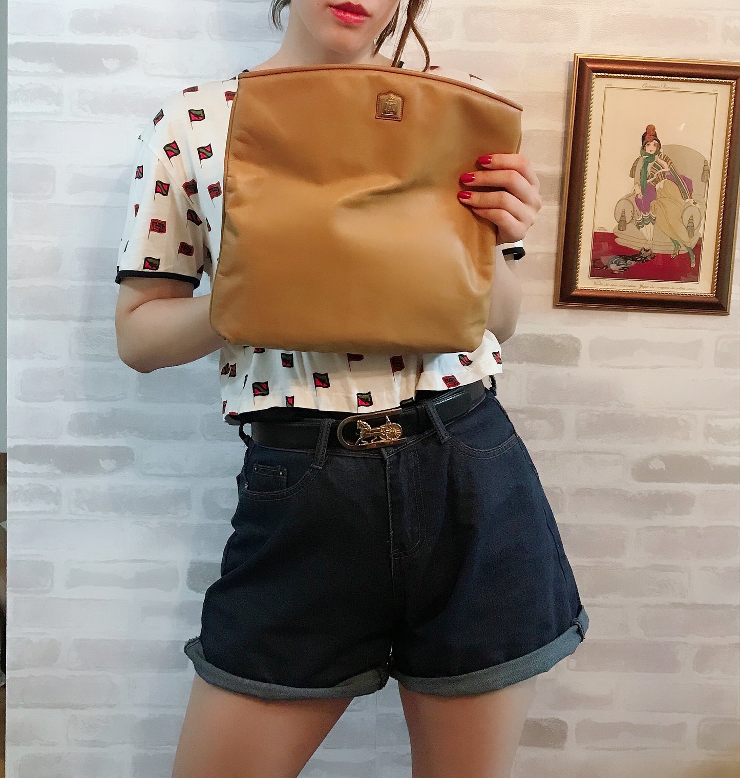 OLD CELINE マカダム 総革クラッチバッグ(キャメル)